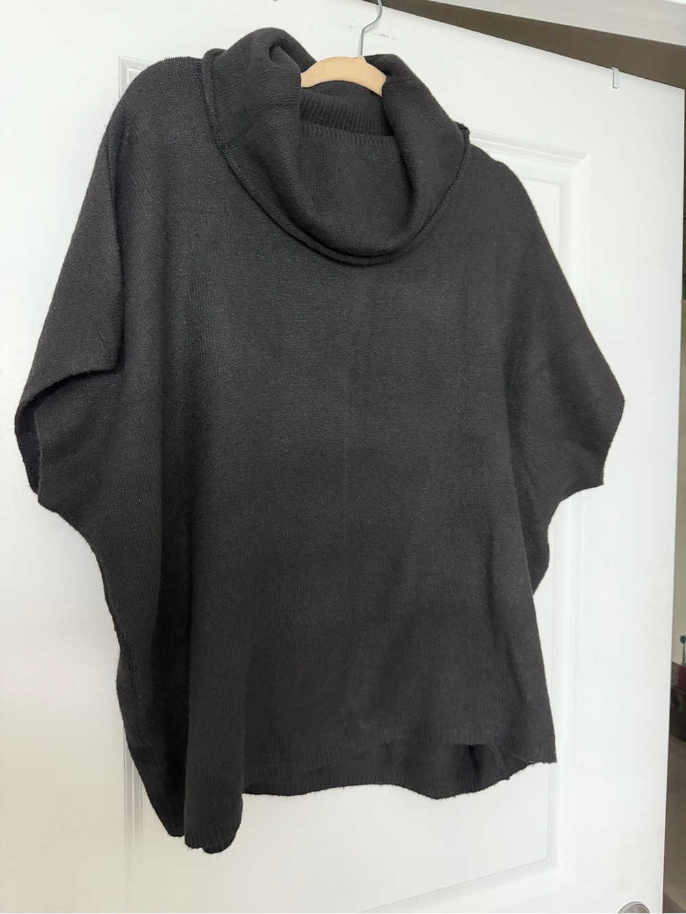 Relaxed Black Cowl-Neck Sweater Poncho